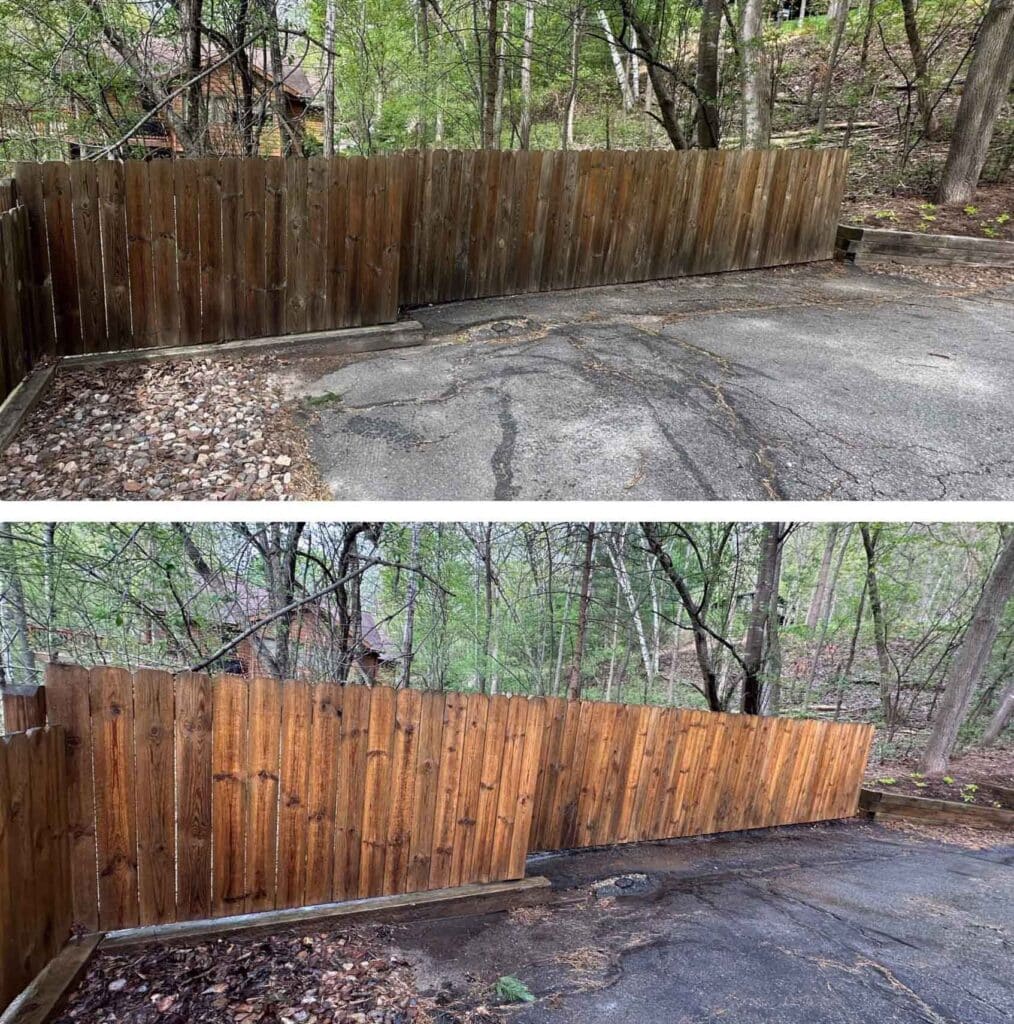 Fence Staining A Before And After Image Of A Fence When It Was Stained